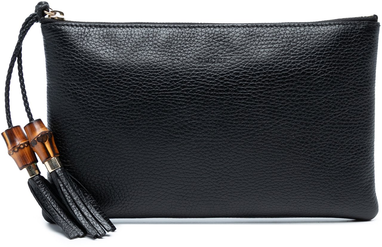 Gucci Calfskin Bamboo Clutch Zwart