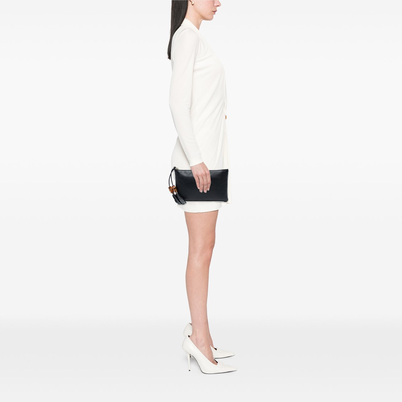 Gucci Calfskin Bamboo Clutch Zwart