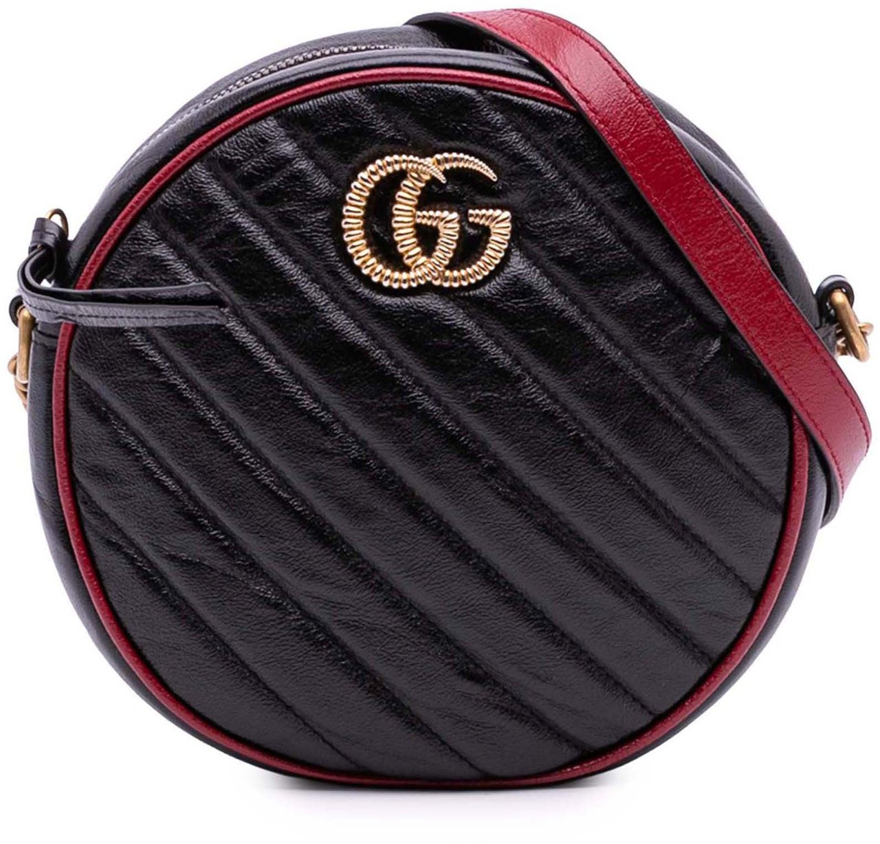 Gucci Mini GG Marmont Matelasse Leather Torchon Round Crossbody Zwart