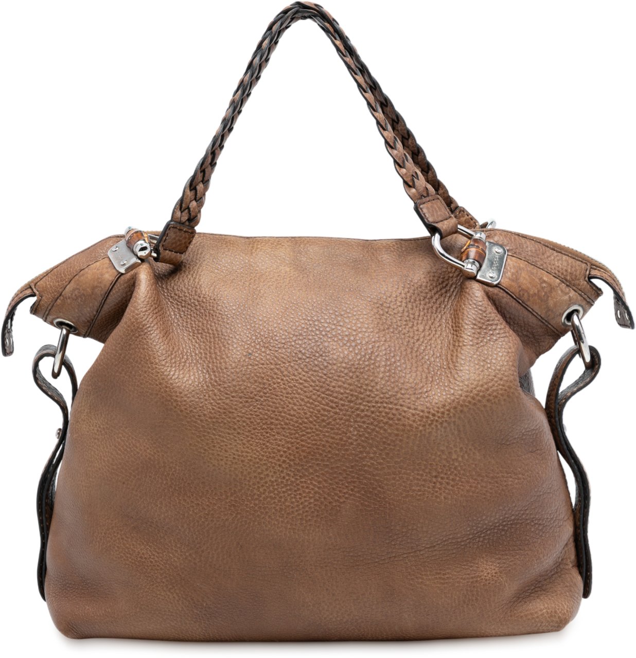 Gucci Large Leather Bamboo Bar Tote Bruin