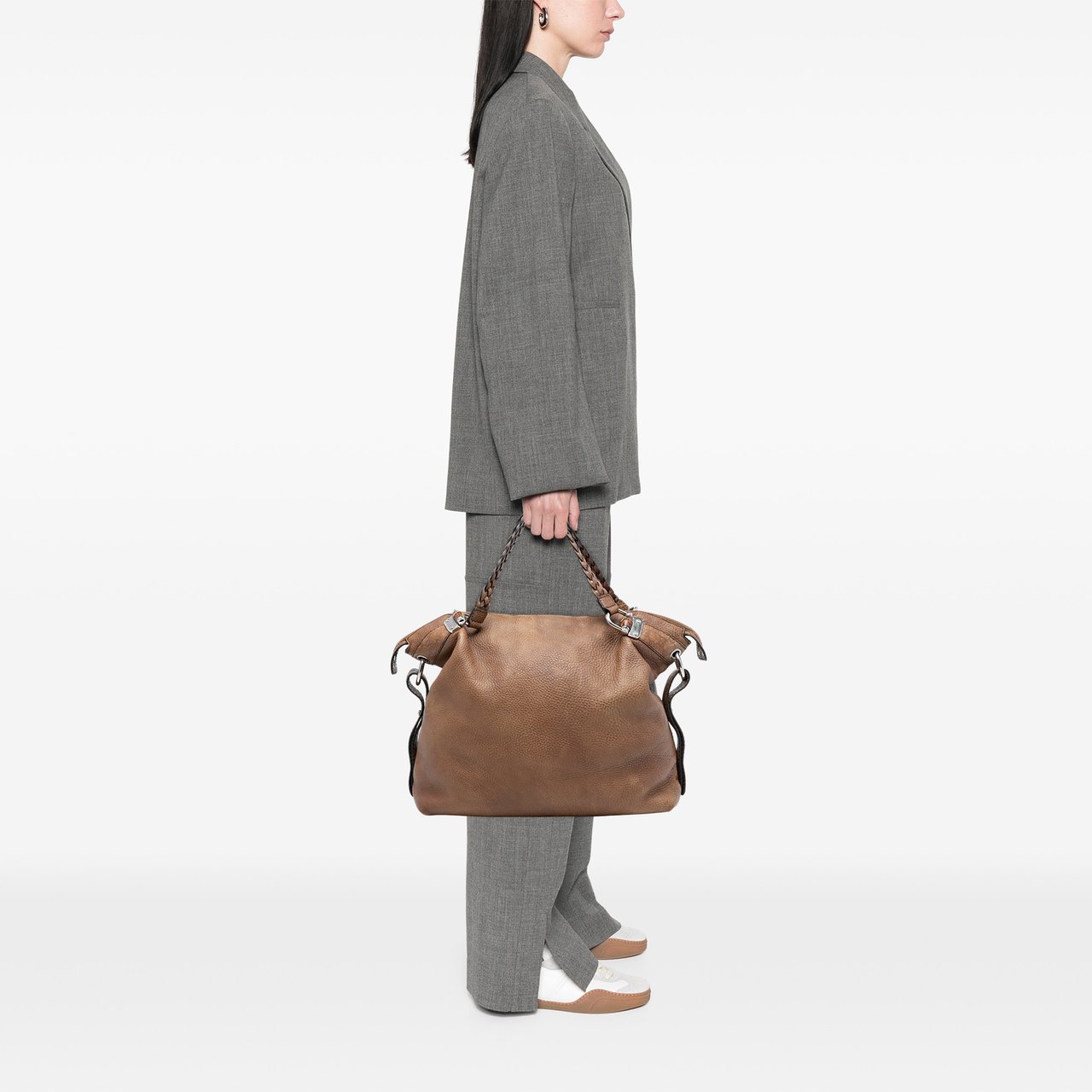 Gucci Large Leather Bamboo Bar Tote Bruin