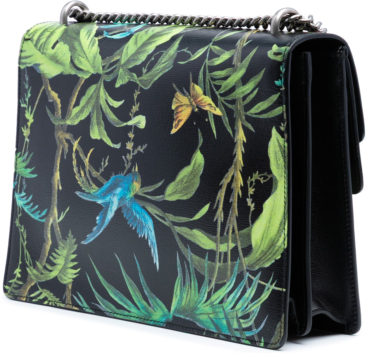 Gucci Medium Leather Tropical Print Dionysus Shoulder Bag Zwart