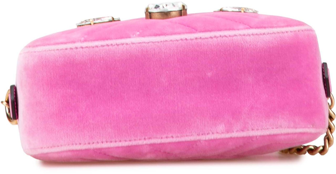 Gucci Mini GG Marmont Crystal Embellished Matelasse Velvet Crossbody Roze