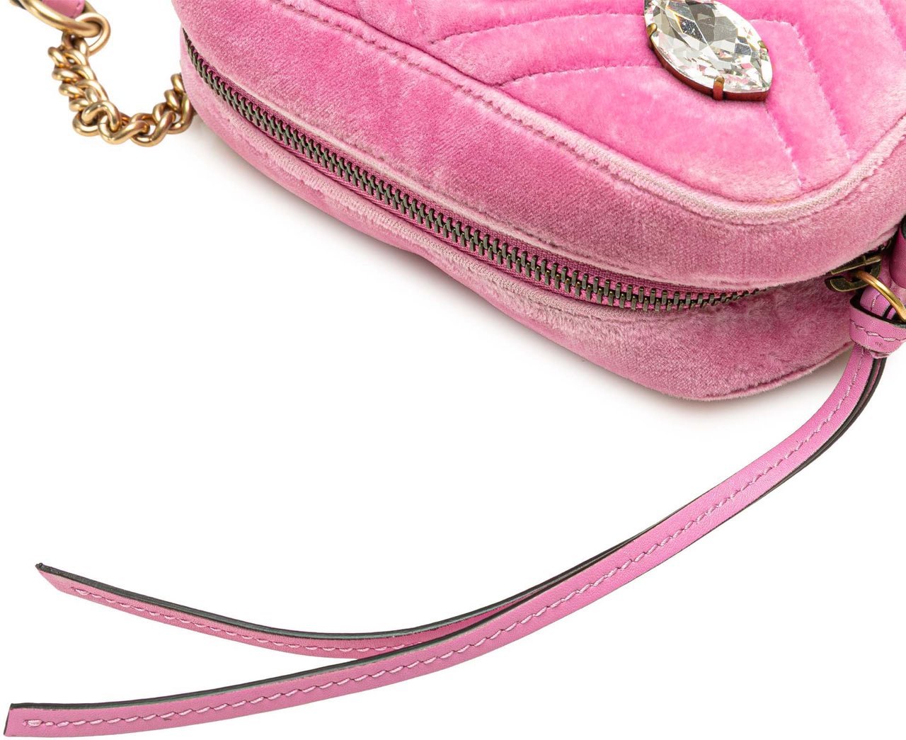 Gucci Mini GG Marmont Crystal Embellished Matelasse Velvet Crossbody Roze