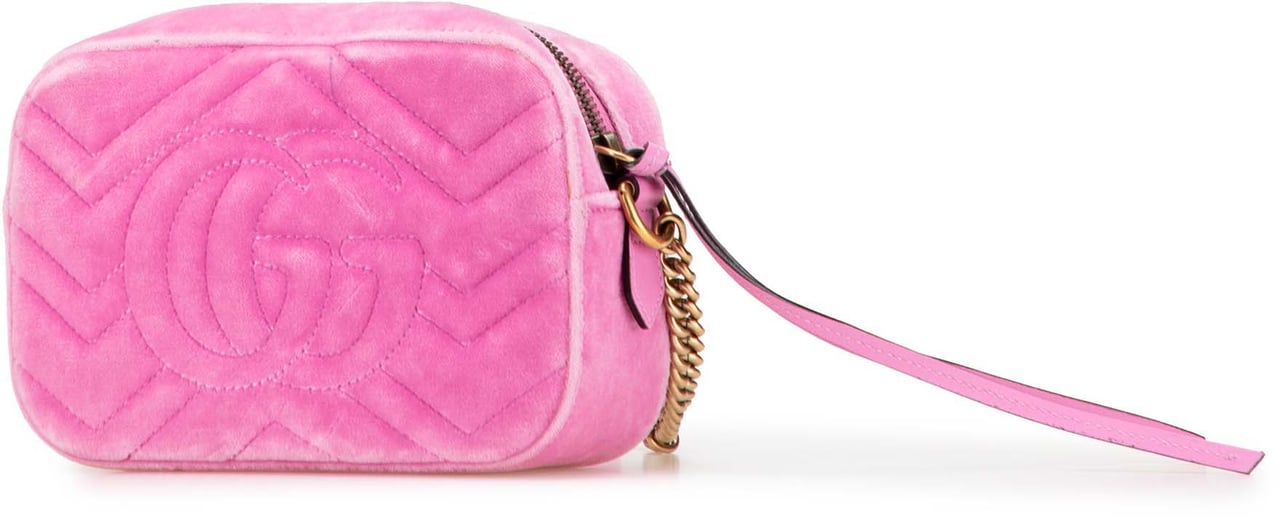 Gucci Mini GG Marmont Crystal Embellished Matelasse Velvet Crossbody Roze