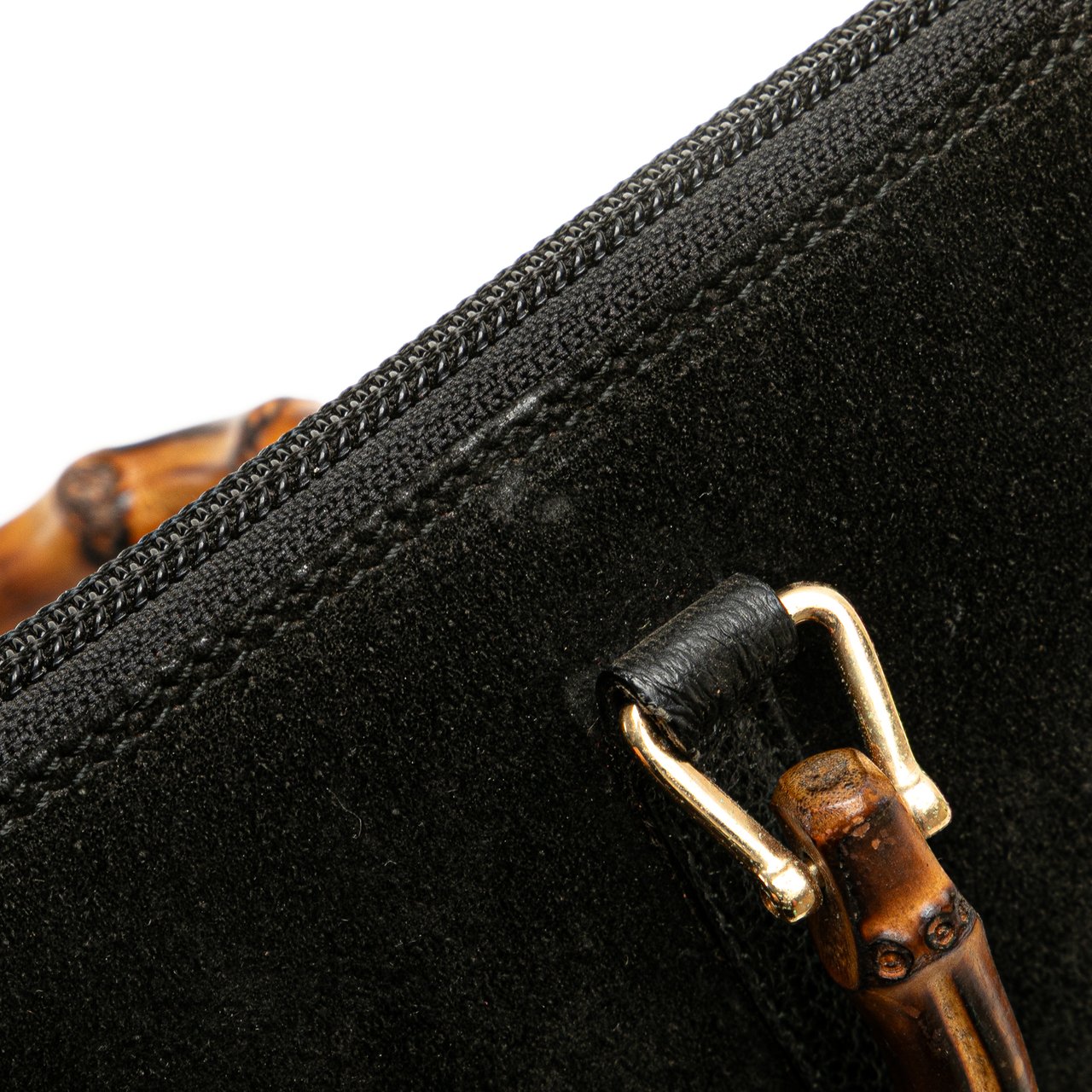 Gucci Suede Bamboo Wallet On Strap Zwart