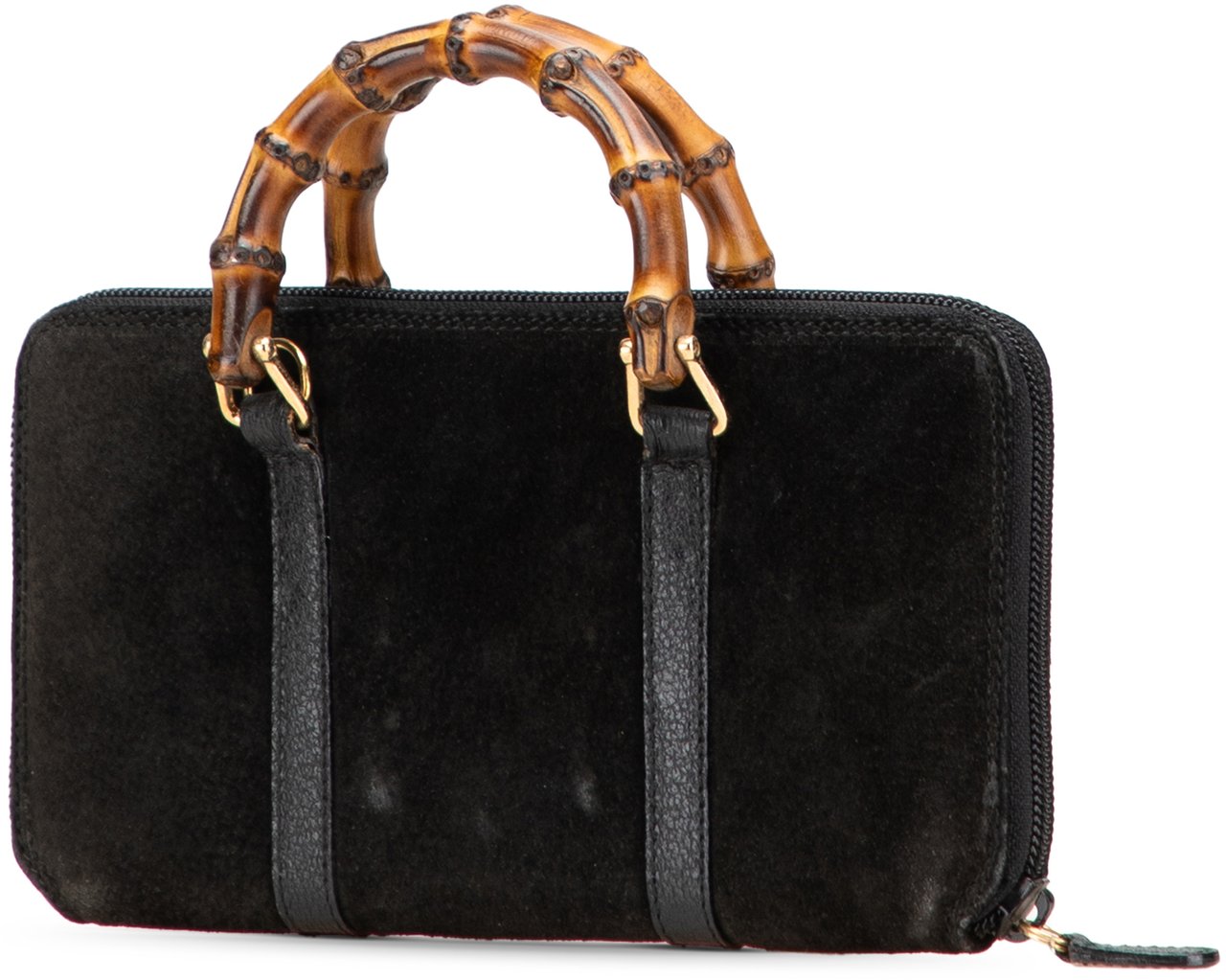 Gucci Suede Bamboo Wallet On Strap Zwart