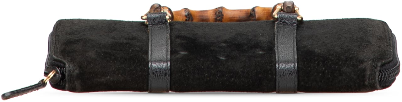 Gucci Suede Bamboo Wallet On Strap Zwart
