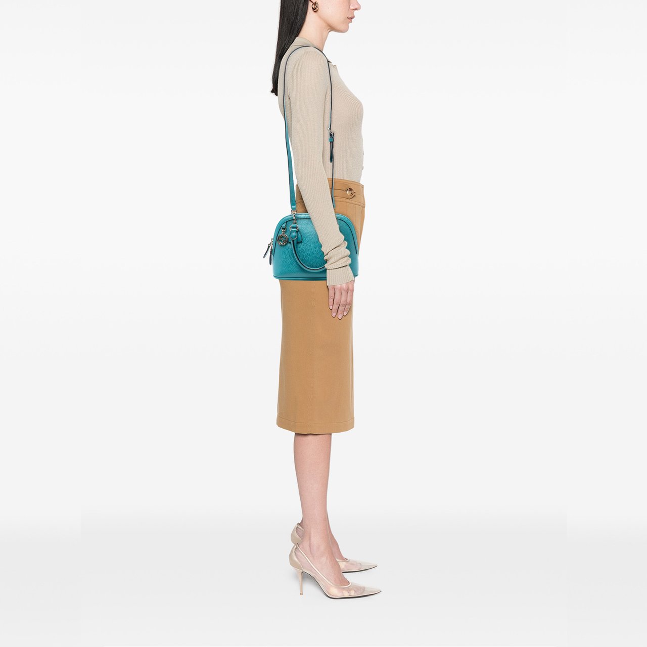 Gucci Mini Leather GG Charm Dome Satchel Blauw