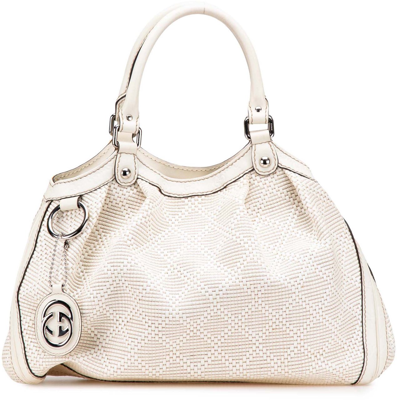 Gucci Medium Diamante Raffia Sukey Tote Wit