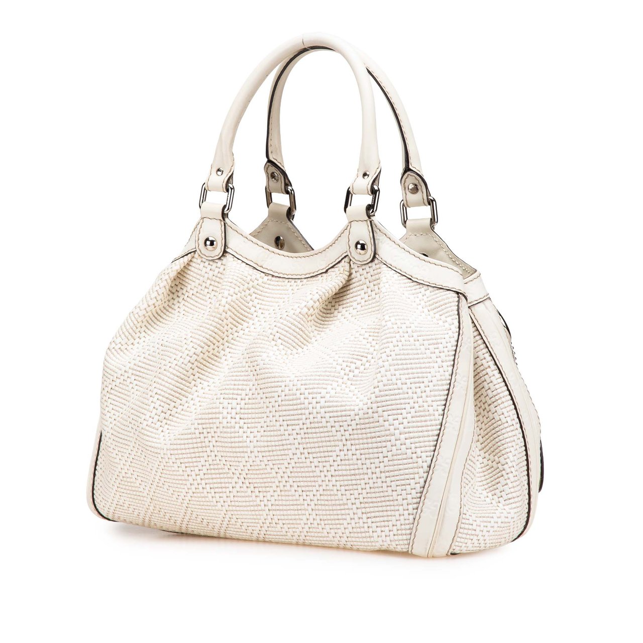 Gucci Medium Diamante Raffia Sukey Tote Wit