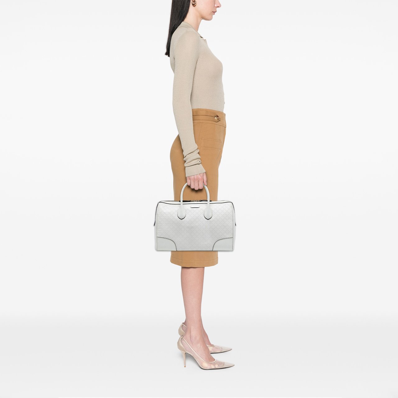 Gucci Medium Diamante Leather Boston Bag Wit