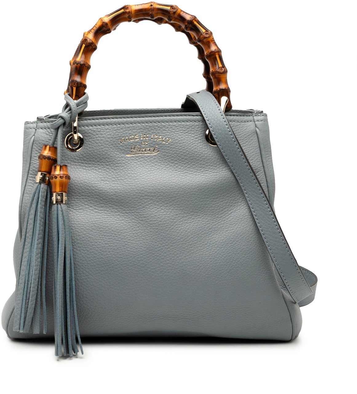 Gucci Small Calfskin Bamboo Shopper Satchel Blauw