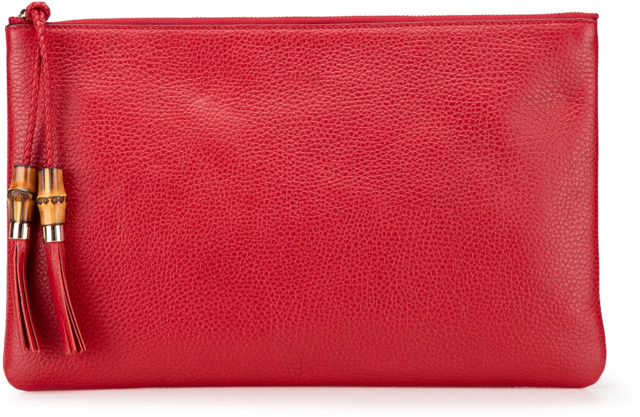 Gucci Calfskin Bamboo Tassel Clutch Rood