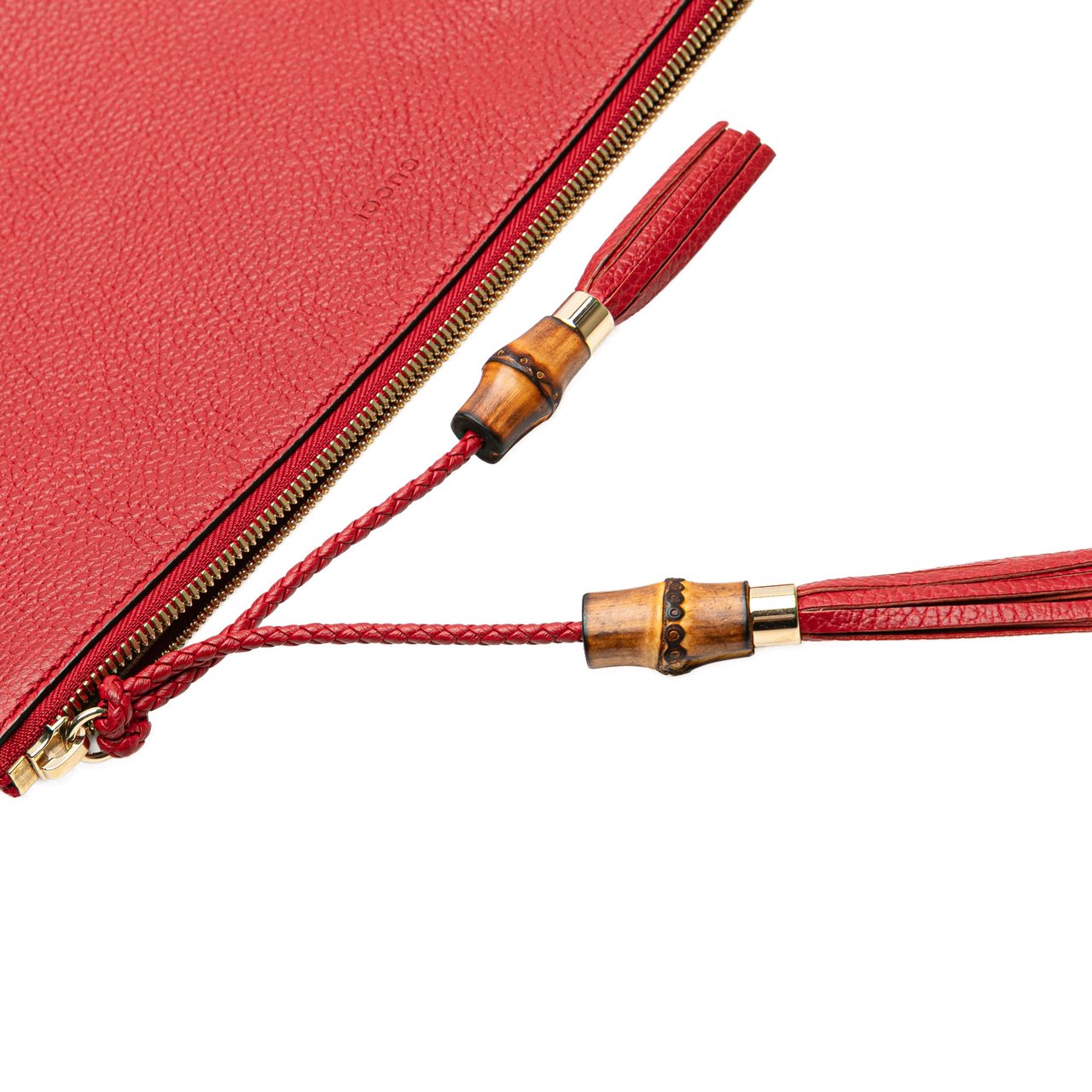 Gucci Calfskin Bamboo Tassel Clutch Rood