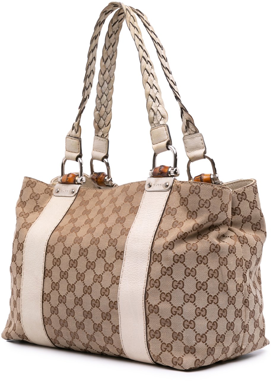 Gucci Medium GG Canvas Bamboo Libeccio Tote Bruin