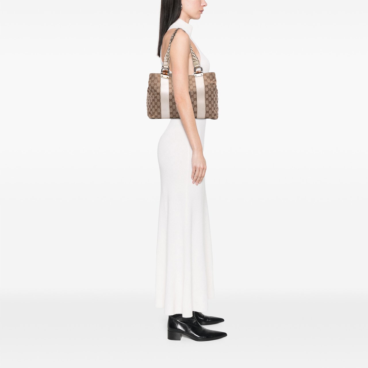 Gucci Medium GG Canvas Bamboo Libeccio Tote Bruin