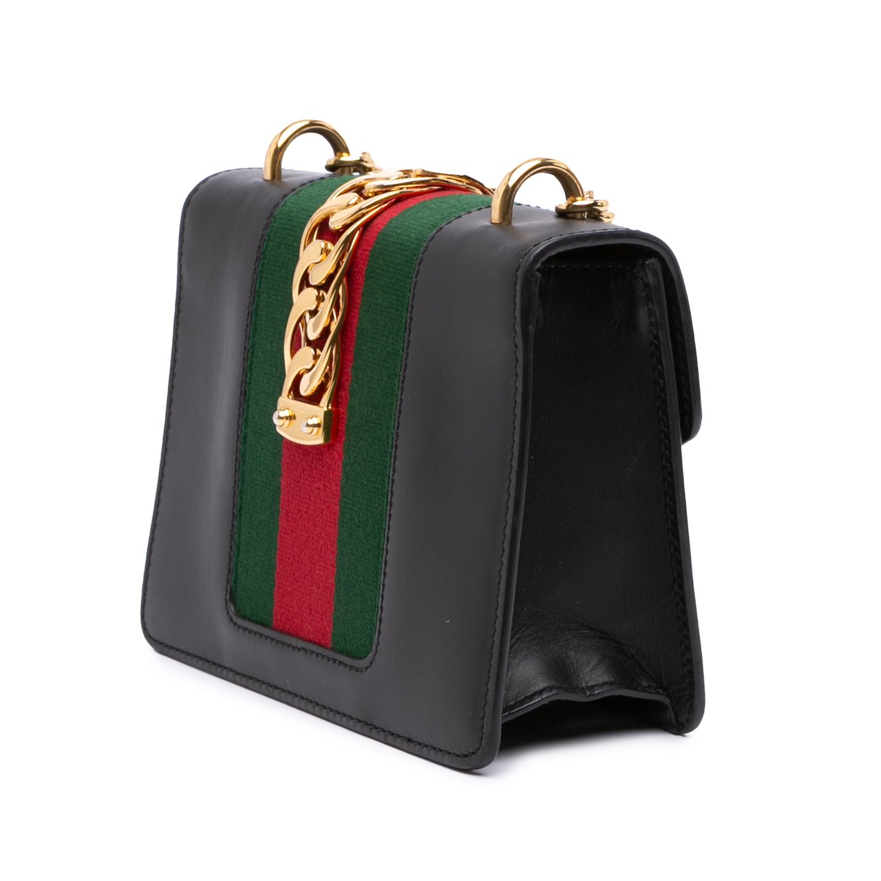 Gucci Mini Leather Web Sylvie Chain Crossbody Zwart