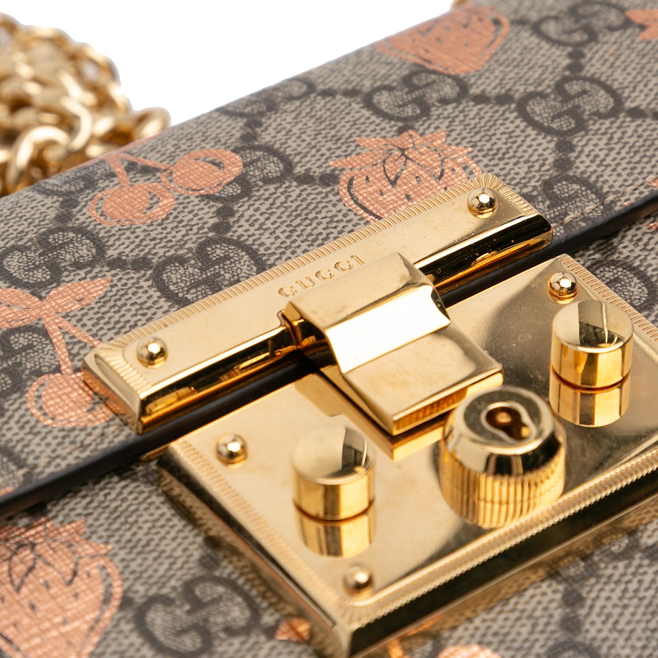 Gucci Small GG Supreme Berry Padlock Crossbody Bruin