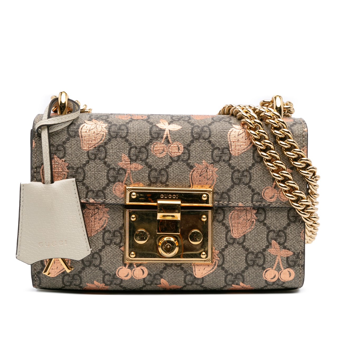 Gucci Small GG Supreme Berry Padlock Crossbody Bruin