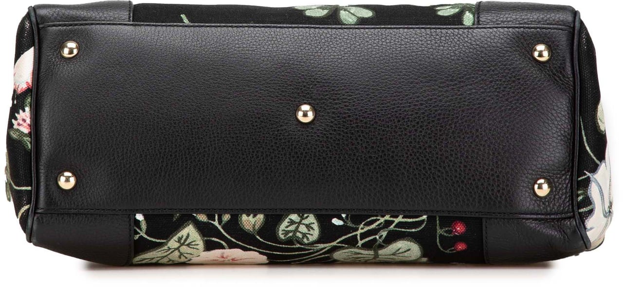 Gucci Medium Canvas Bamboo Shopper Flora Knight Satchel Zwart