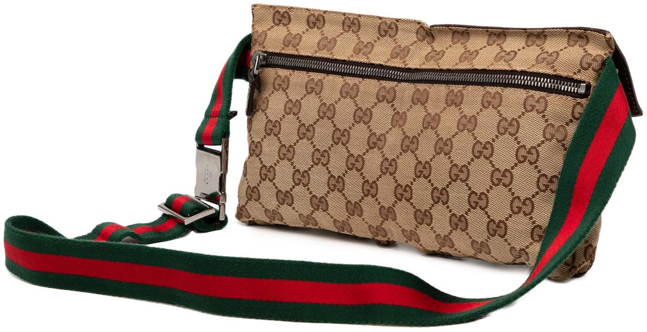Gucci GG Canvas Web Double Pocket Belt Bag Bruin