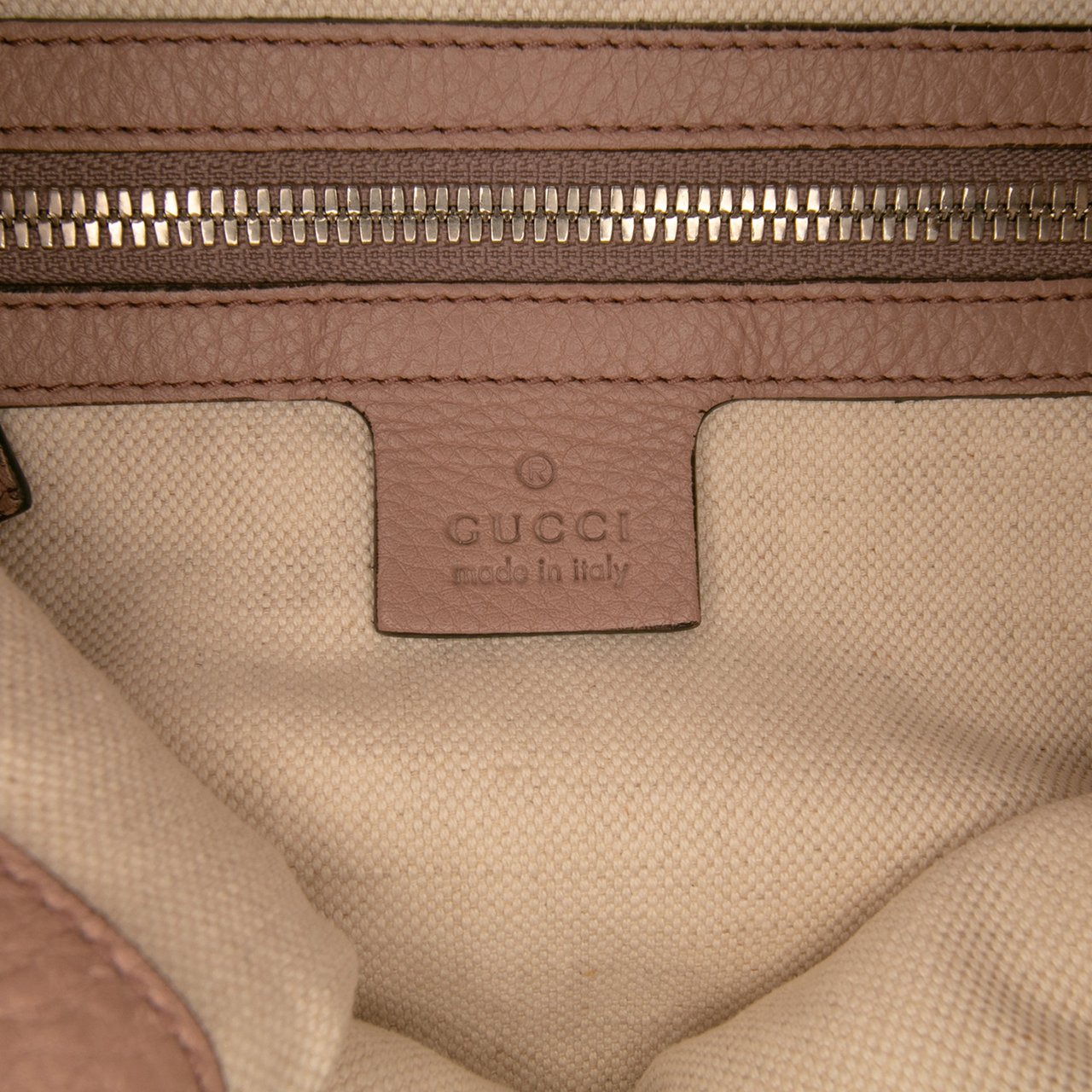 Gucci Small Pebbled Calfskin Soho Drawstring Backpack Bruin
