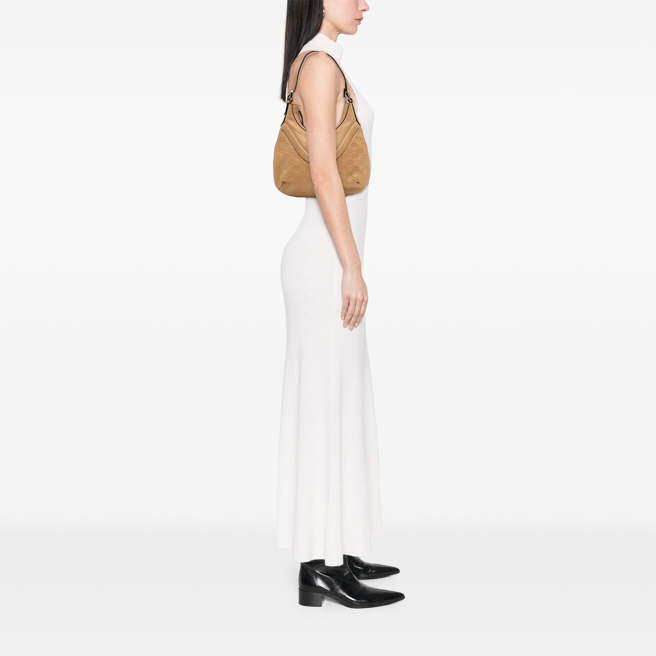 Gucci Small Guccissima Hysteria Crest Hobo Bruin