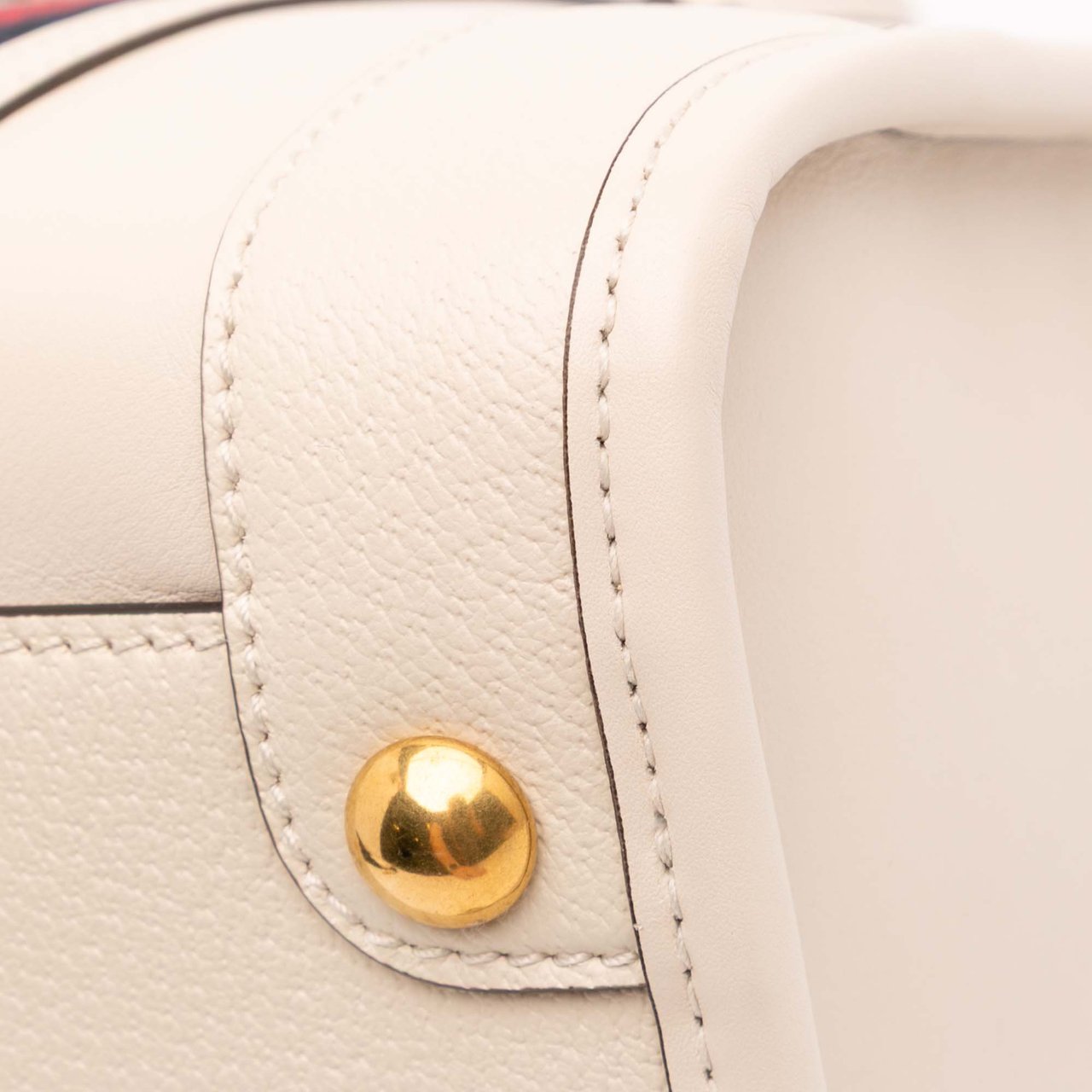 Gucci Medium Calfskin Web Bauletto Top Handle Bag Wit