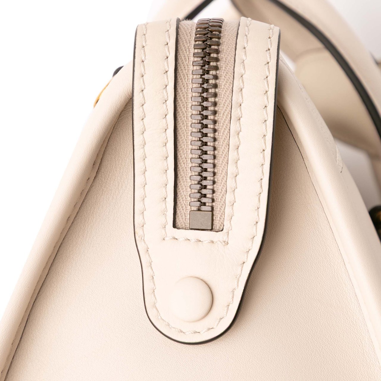 Gucci Medium Calfskin Web Bauletto Top Handle Bag Wit