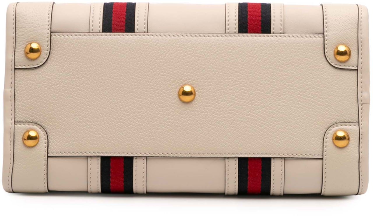 Gucci Medium Calfskin Web Bauletto Top Handle Bag Wit