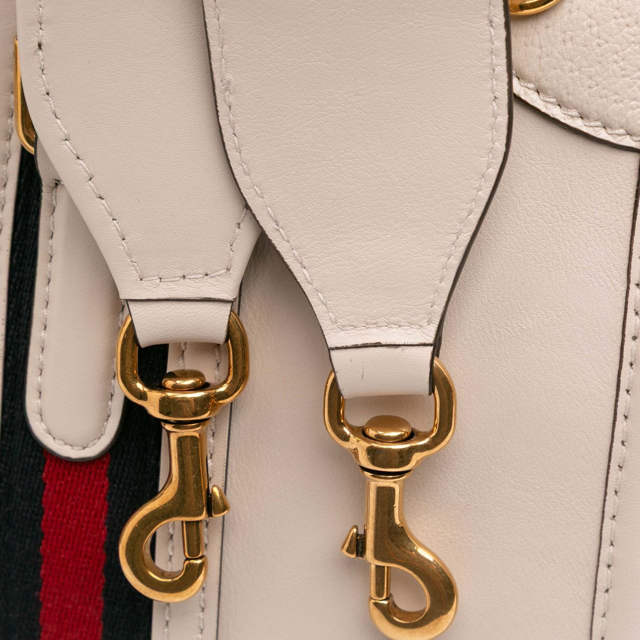 Gucci Medium Calfskin Web Bauletto Top Handle Bag Wit
