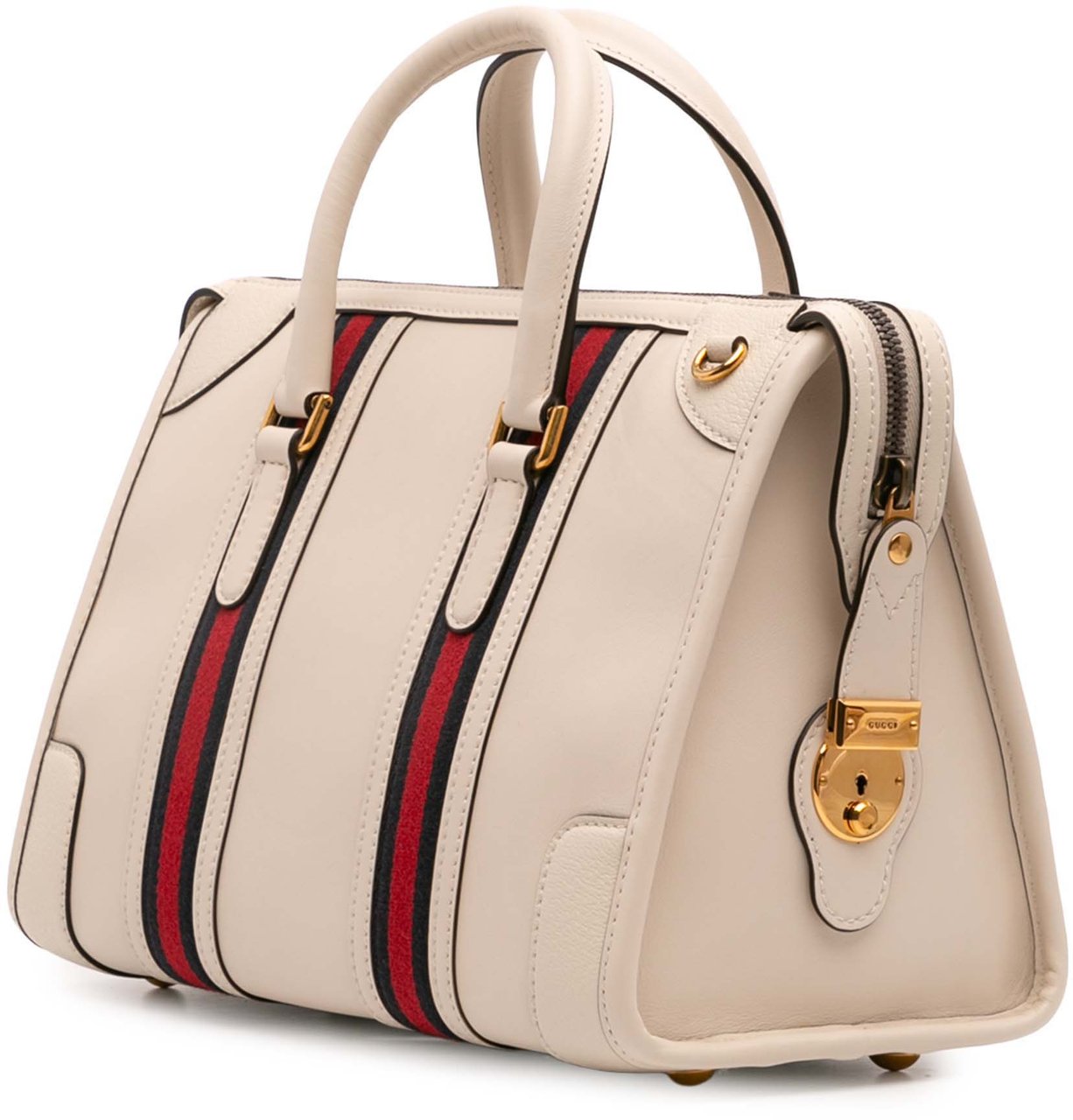 Gucci Medium Calfskin Web Bauletto Top Handle Bag Wit