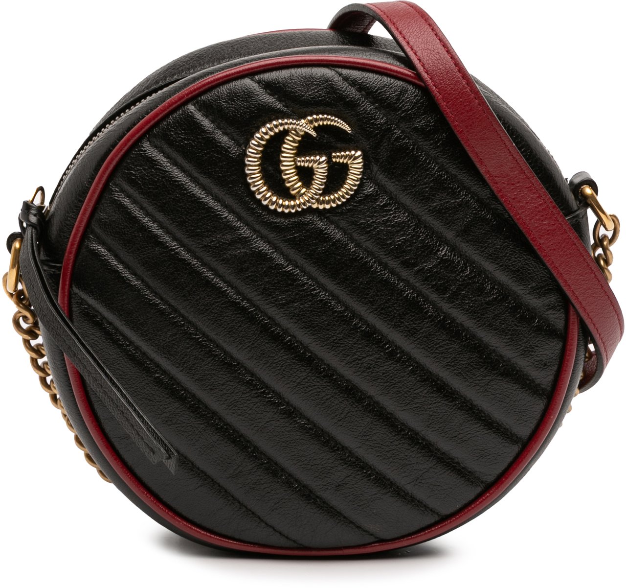 Gucci Mini GG Marmont Matelasse Leather Torchon Round Crossbody Zwart
