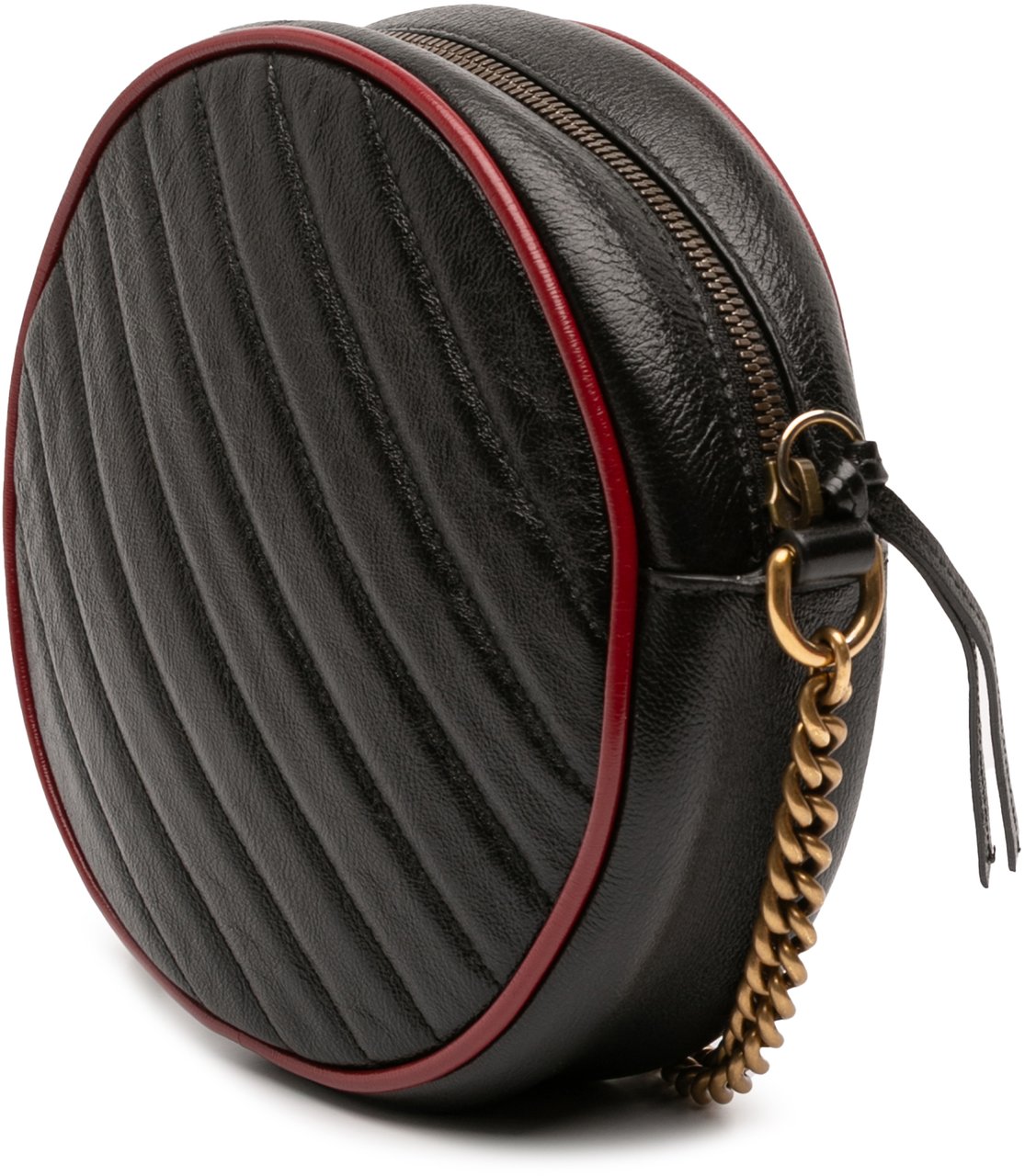 Gucci Mini GG Marmont Matelasse Leather Torchon Round Crossbody Zwart