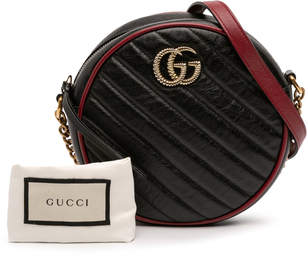 Gucci Mini GG Marmont Matelasse Leather Torchon Round Crossbody Zwart