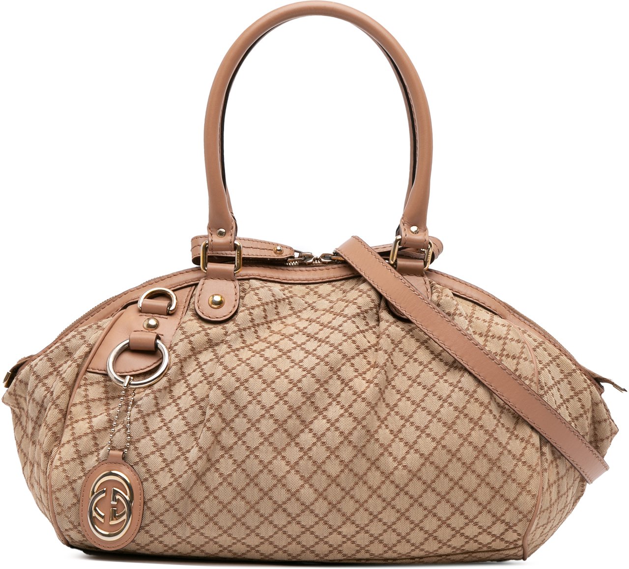 Gucci Diamante Canvas Sukey Satchel Bruin