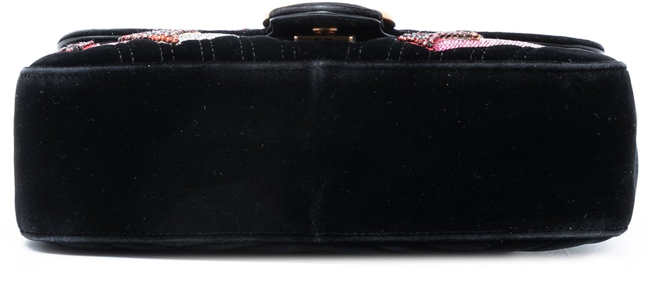 Gucci Medium GG Marmont Matelasse Velvet Sequin Embellished Shoulder Bag Zwart