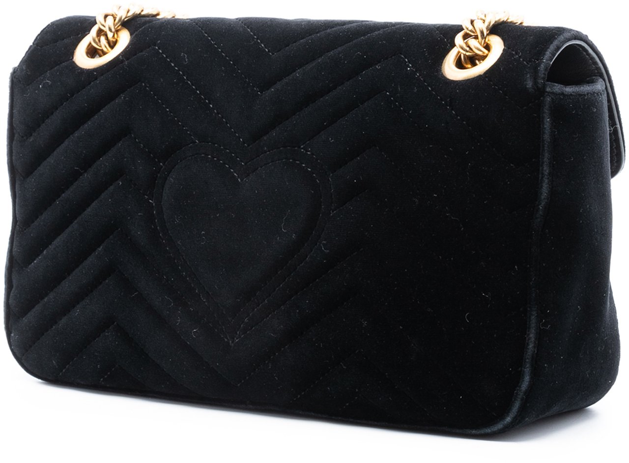 Gucci Medium GG Marmont Matelasse Velvet Sequin Embellished Shoulder Bag Zwart