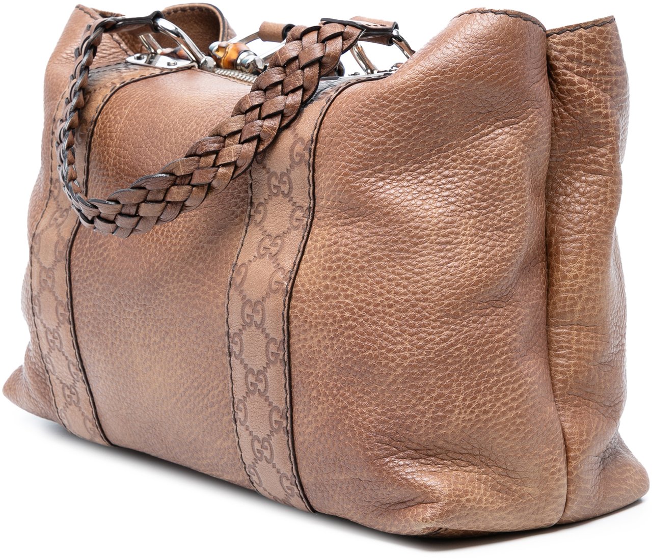 Gucci Guccissima Trimmed Leather Bamboo Libeccio Tote Bruin