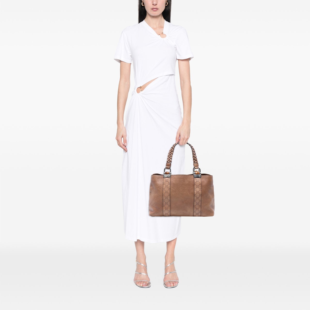 Gucci Guccissima Trimmed Leather Bamboo Libeccio Tote Bruin