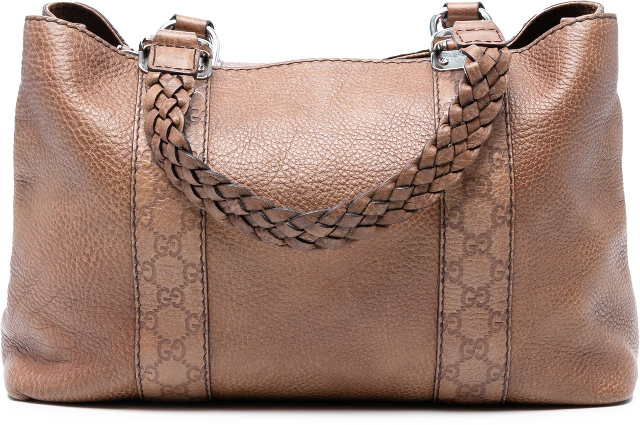Gucci Guccissima Trimmed Leather Bamboo Libeccio Tote Bruin