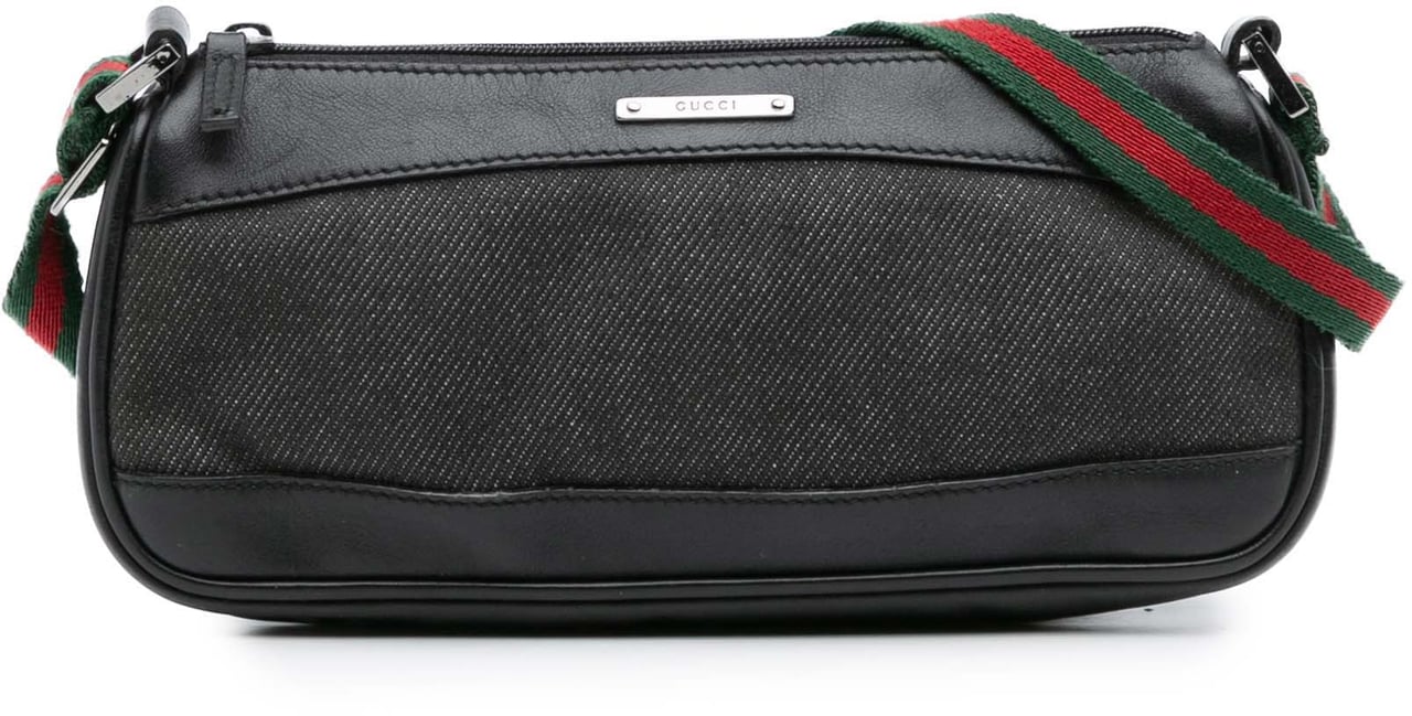 Gucci Denim Web Shoulder Bag Zwart