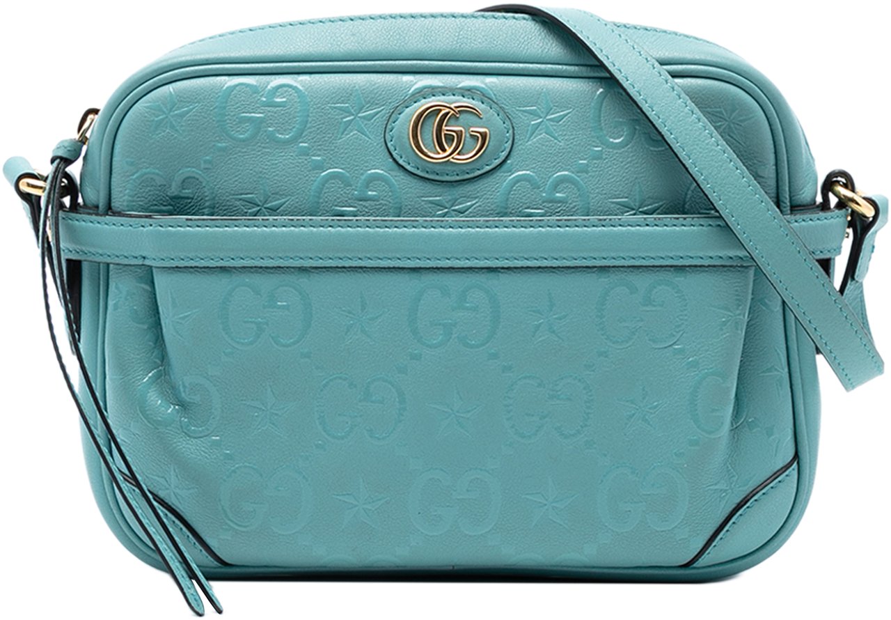 Gucci GG Star Embossed Leather Crossbody Blauw