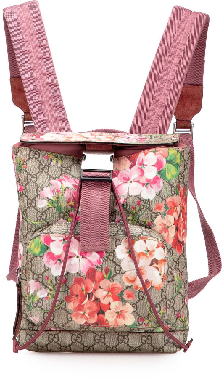 Gucci Small GG Supreme Blooms Single Buckle Backpack Bruin
