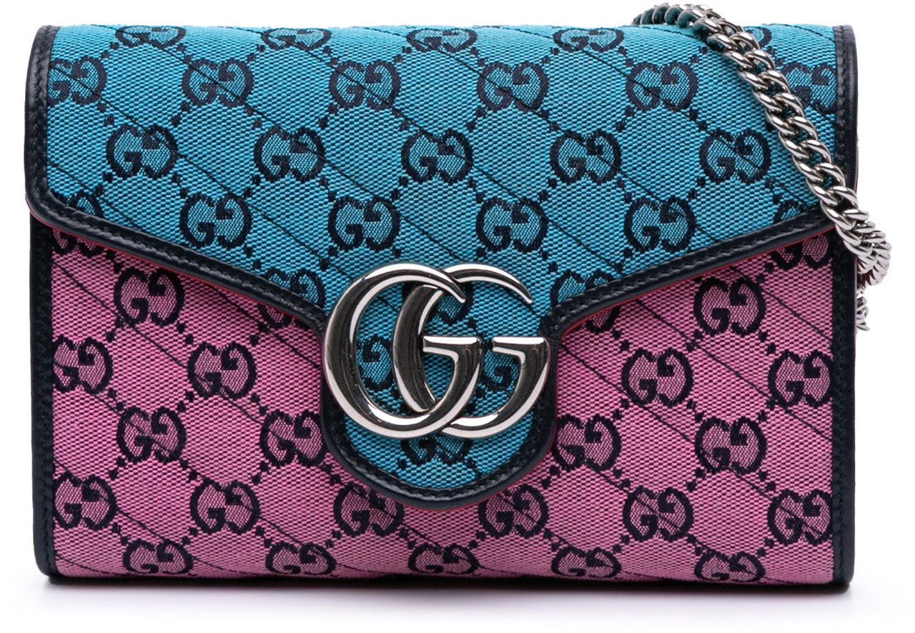 Gucci GG Marmont Matelasse Diagonal Canvas Chain Wallet Roze