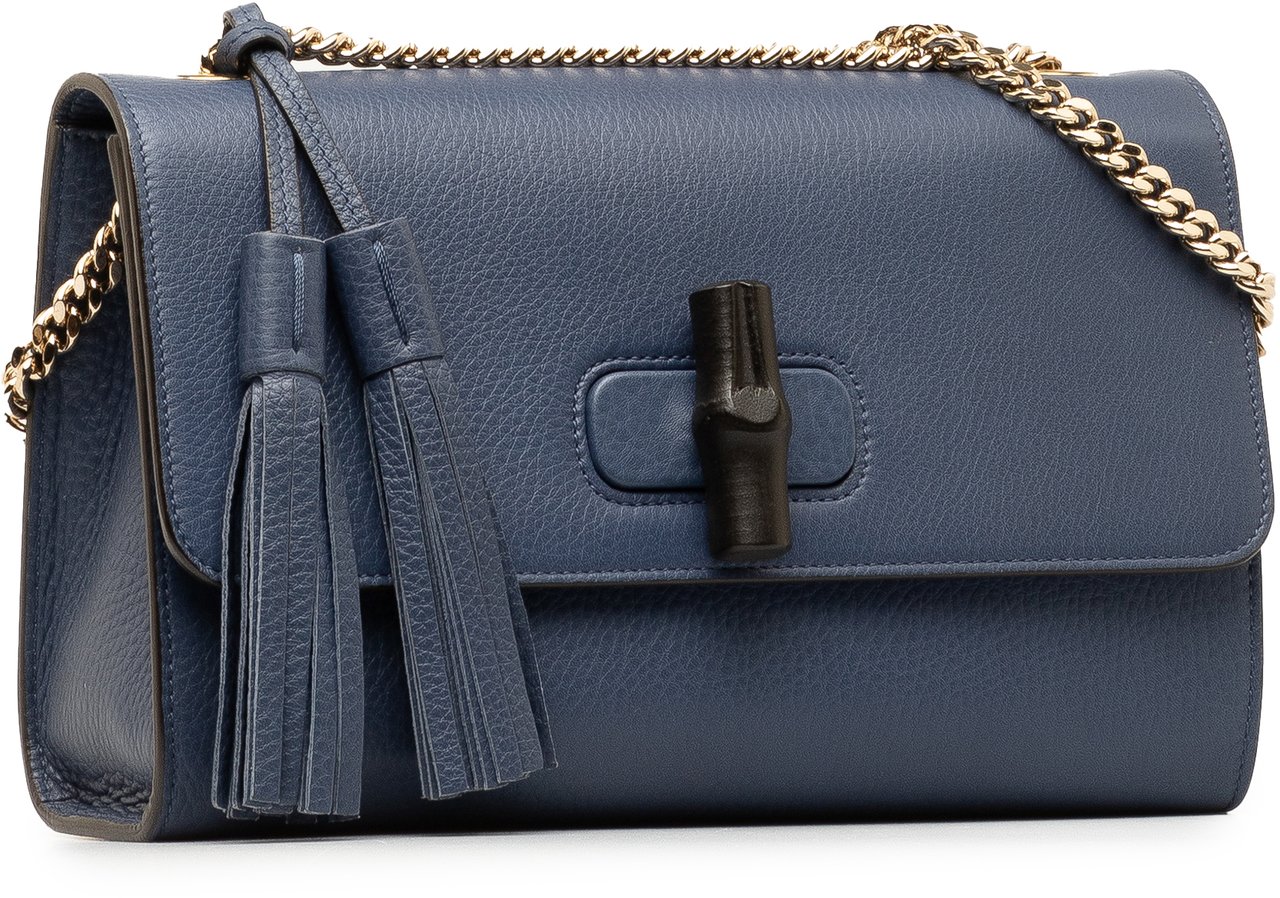 Gucci Medium Miss Bamboo Leather Crossbody Blauw