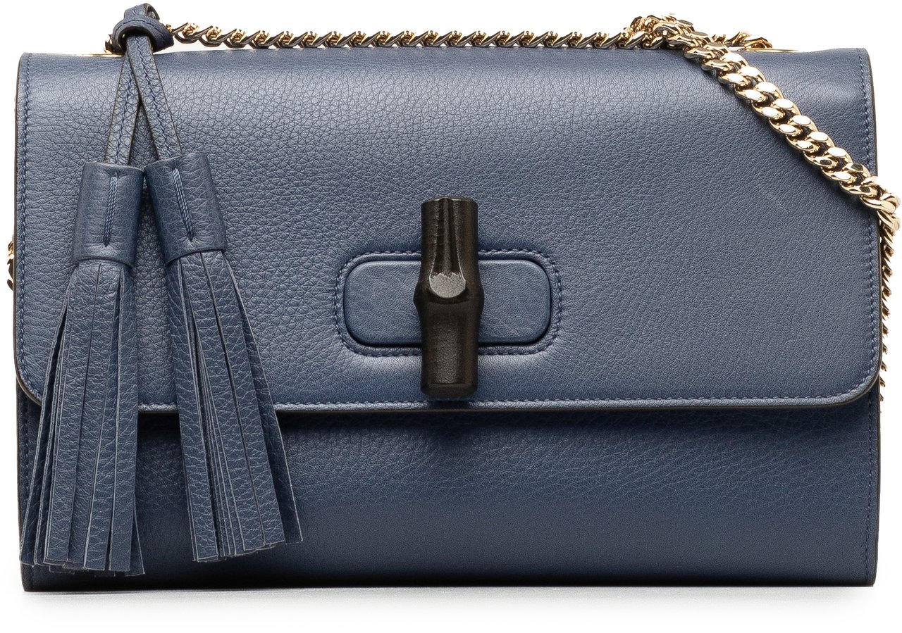 Gucci Medium Miss Bamboo Leather Crossbody Blauw