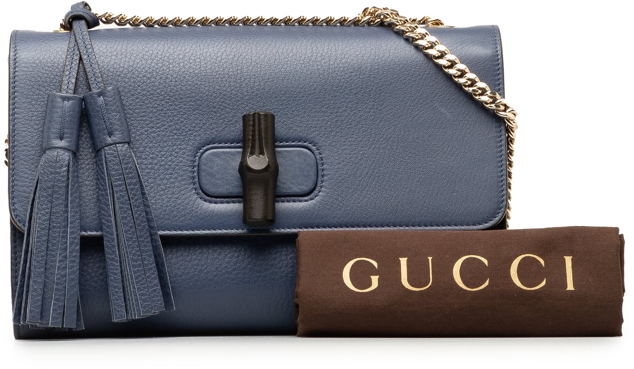 Gucci Medium Miss Bamboo Leather Crossbody Blauw