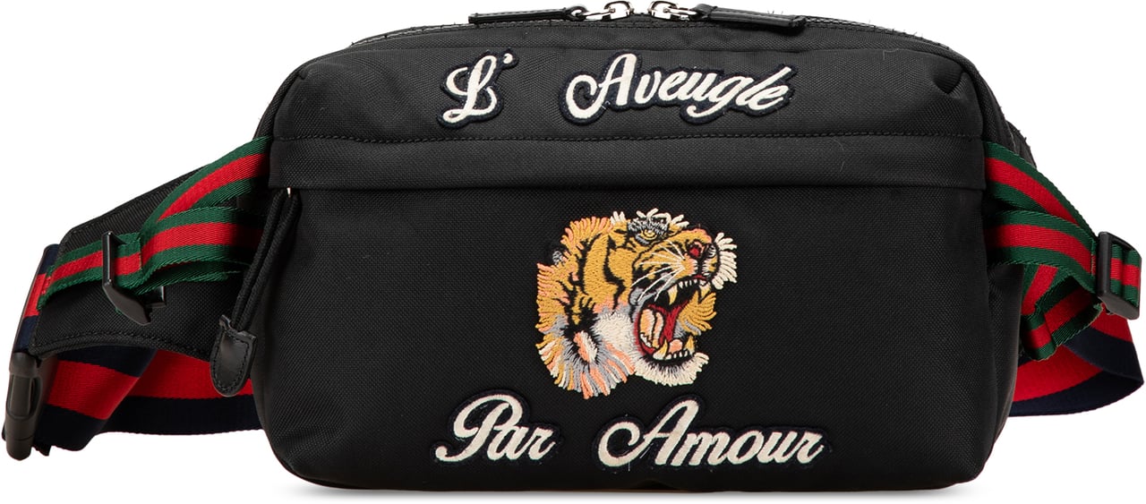 Gucci Techno Canvas Web L Aveugle Par Amour Embroidered Belt Bag Zwart
